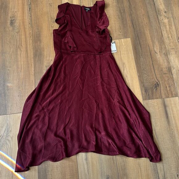 Kensie Midi Dress Womens Size 10 Burgundy V-Neck Sleeveless Hammered Satin - Picture 3 of 9